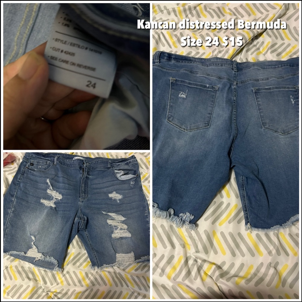 Plus size kancan distressed bermuda Jean shorts